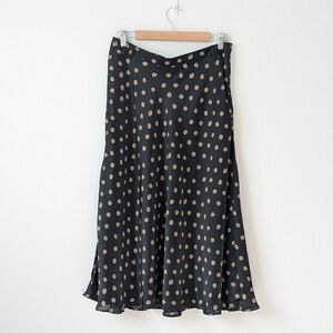 Mango Black and Camel A-Line Flowy Midi Skirt with Polka Dots Size Large